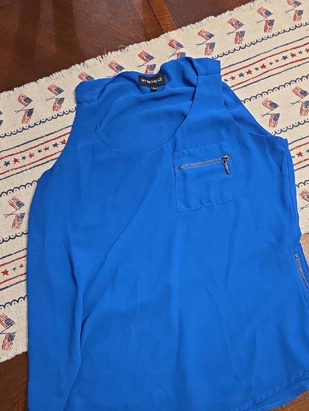 My Michelle Royal Blue Sleeveless Zipper Pocket Blouse